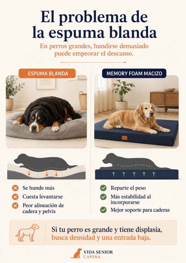 Infografía que muestra la diferencia de alineación en la columna según la densidad de la espuma.